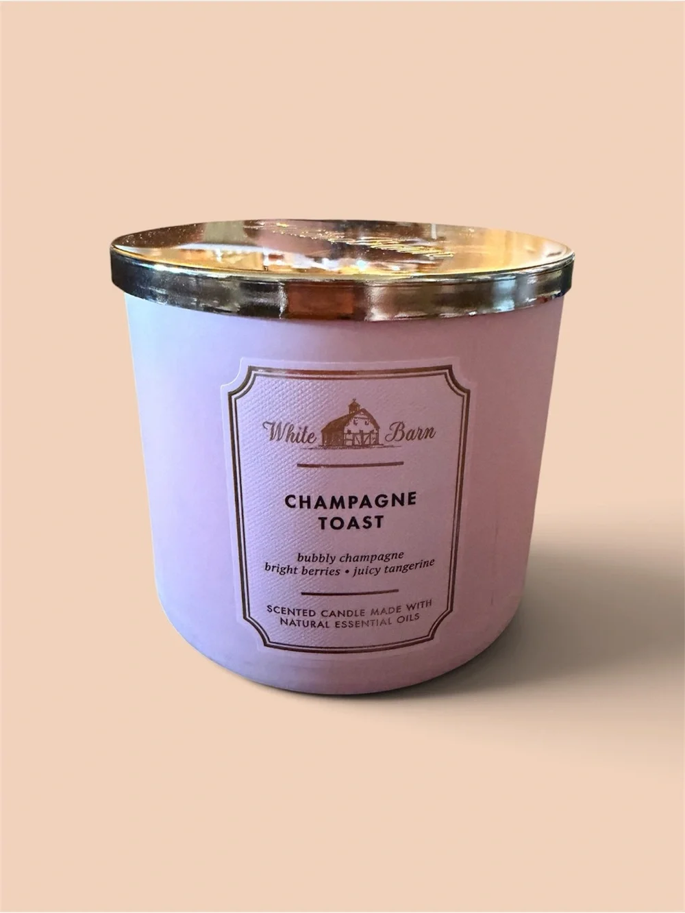 White Barn Pink Candle with Gold Lid — Champagne Toast Scent